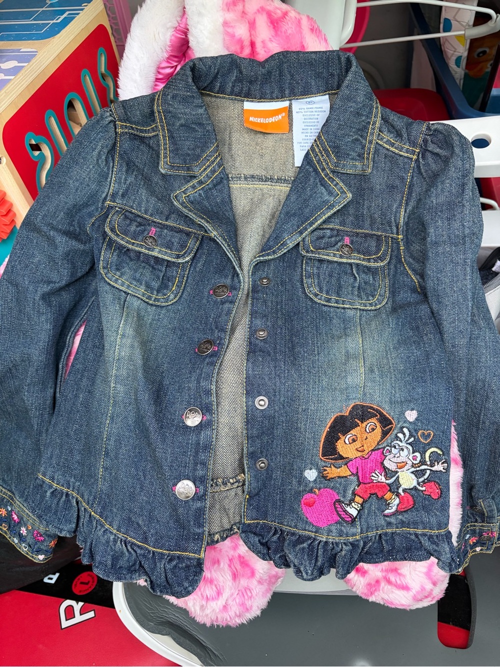 Nickelodeon Dark Blue Denim Dora Embroidered Jacket for Kids